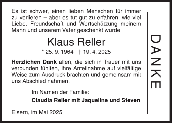 Traueranzeige von Klaus Reller von Siegener Zeitung