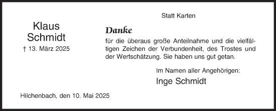 Traueranzeige von Klaus Schmidt von Siegener Zeitung