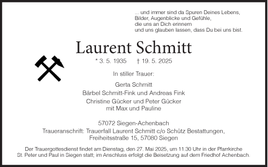 Traueranzeige von Laurent Schmitt von Siegener Zeitung