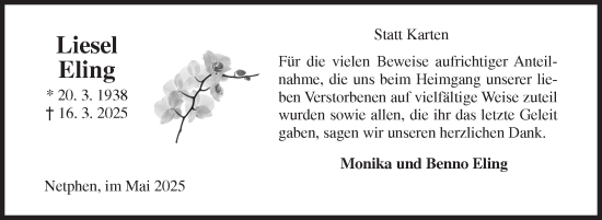 Traueranzeige von Liesel Eling von Siegener Zeitung