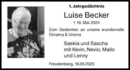 Traueranzeige von Luise Becker von Siegener Zeitung