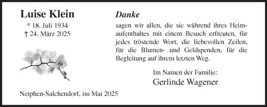 Traueranzeige von Luise Klein von Siegener Zeitung