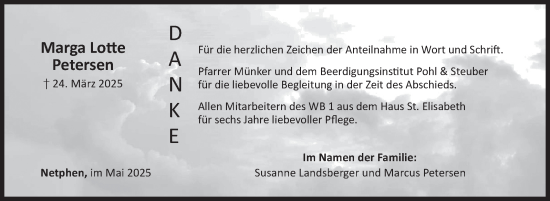 Traueranzeige von Marga Petersen von Siegener Zeitung