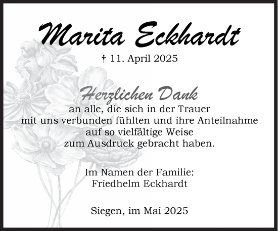 Traueranzeige von Marita Eckhardt von Siegener Zeitung