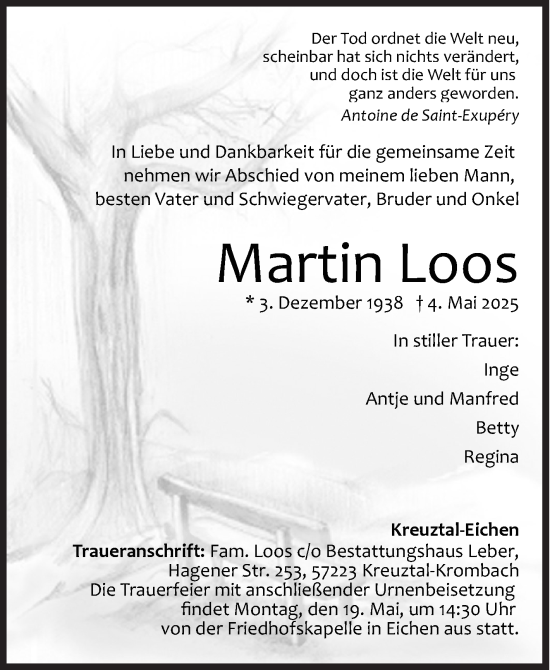 Traueranzeige von Martin Loos von Siegener Zeitung