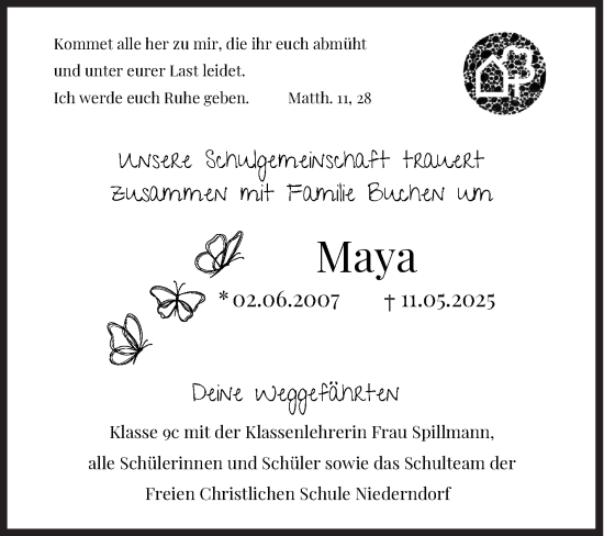 Traueranzeige von Maya Buchen von Siegener Zeitung