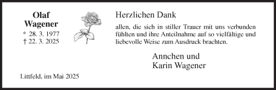 Traueranzeige von Olaf Wagener von Siegener Zeitung