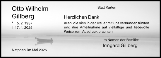 Traueranzeige von Otto Wilhelm Gillberg von Siegener Zeitung
