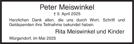 Traueranzeige von Peter Meiswinkel von Siegener Zeitung