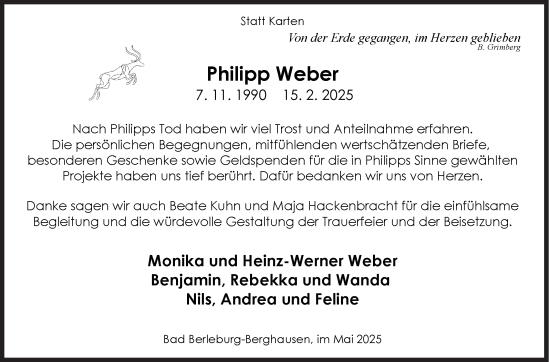 Traueranzeige von Philipp Weber von Siegener Zeitung