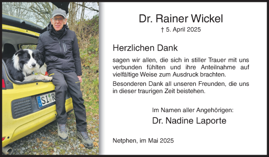 Traueranzeige von Rainer Wickel von Siegener Zeitung
