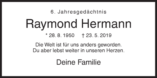 Traueranzeige von Raymond Hermann von Siegener Zeitung
