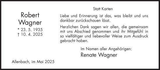 Traueranzeige von Robert Wagner von Siegener Zeitung