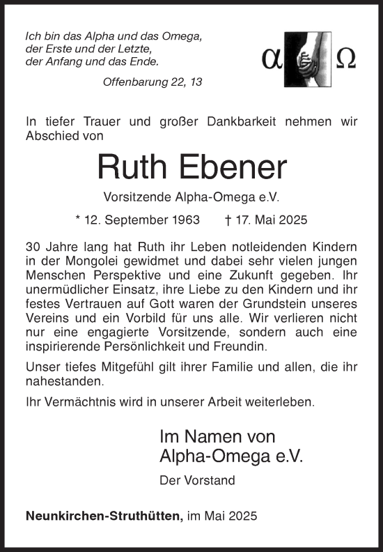 Traueranzeige von Ruth Ebener von Siegener Zeitung