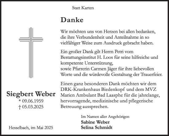 Traueranzeige von Siegbert Weber von Siegener Zeitung