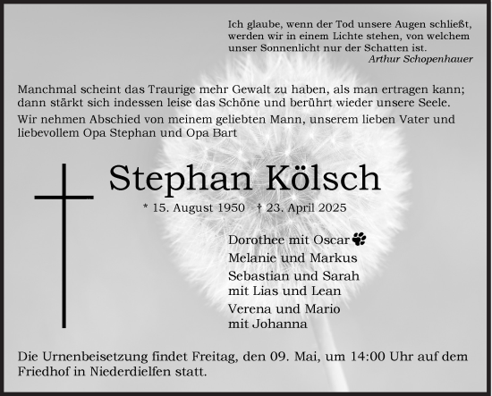 Traueranzeige von Stephan Kölsch von Siegener Zeitung