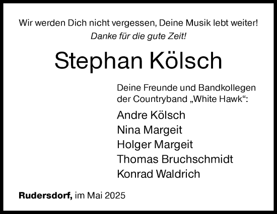 Traueranzeige von Stephan Kölsch von Siegener Zeitung