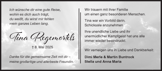 Traueranzeige von Tina Regemorte von Siegener Zeitung