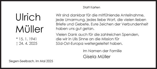 Traueranzeige von Ulrich Müller von Siegener Zeitung