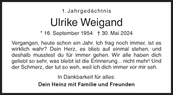 Traueranzeige von Ulrike Weigand von Siegener Zeitung