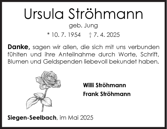 Traueranzeige von Ursula Ströhmann von Siegener Zeitung