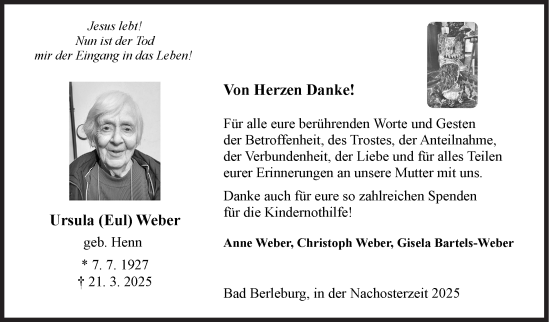 Traueranzeige von Ursula Weber von Siegener Zeitung
