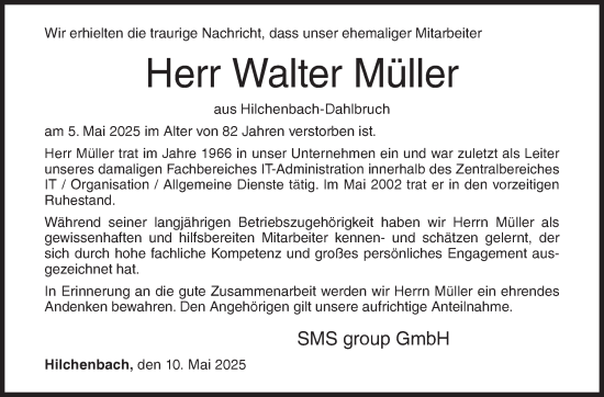 Traueranzeige von Walter Müller von Siegener Zeitung