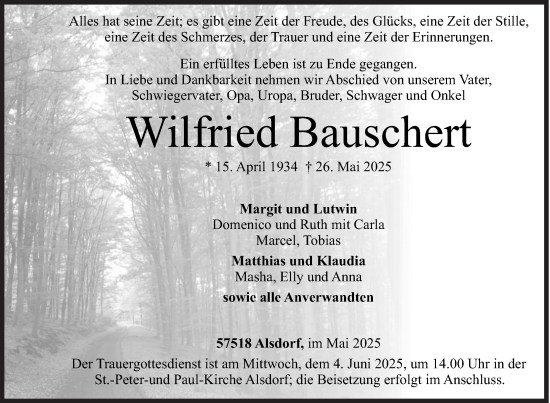 Traueranzeige von Wilfried Bauschert von Siegener Zeitung