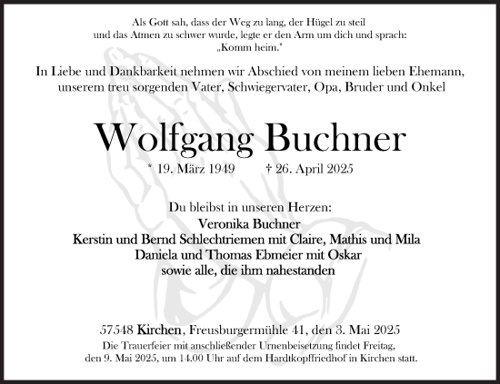 Traueranzeige von Wolfgang Buchner von Siegener Zeitung