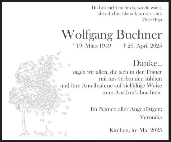 Traueranzeige von Wolfgang Buchner von Siegener Zeitung