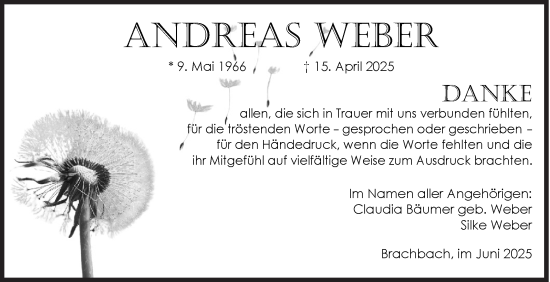 Traueranzeige von Andreas Weber von Siegener Zeitung