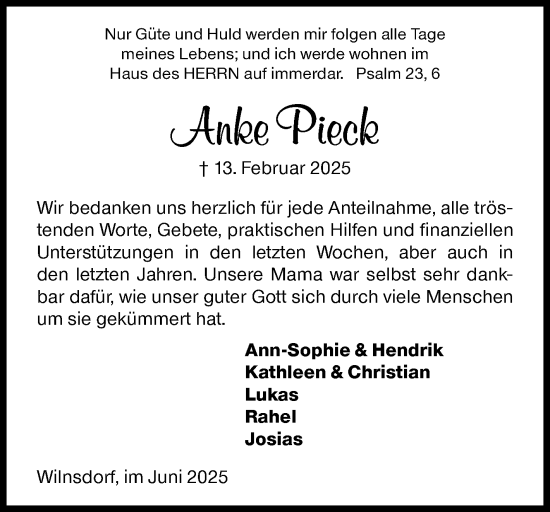 Traueranzeige von Anke Pieck von Siegener Zeitung