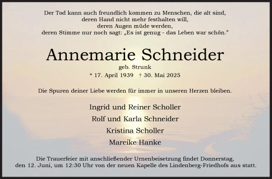 Traueranzeige von Annemarie Schneider von Siegener Zeitung