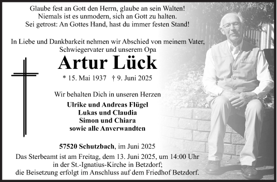 Traueranzeige von Artur Lück von Siegener Zeitung