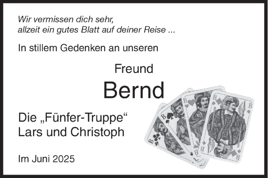 Traueranzeige von Bernd  von Siegener Zeitung
