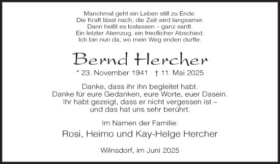 Traueranzeige von Bernd Hercher von Siegener Zeitung