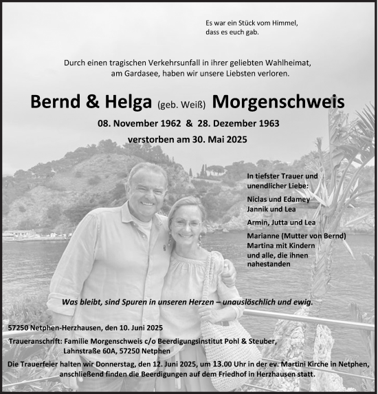 Traueranzeige von Bernd Morgenschweis von Siegener Zeitung