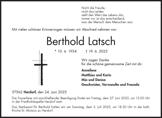 Traueranzeige von Berthold Latsch von Siegener Zeitung
