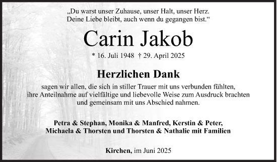 Traueranzeige von Carin Jakob von Siegener Zeitung