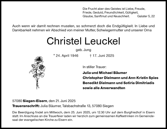 Traueranzeige von Christel Leuckel von Siegener Zeitung