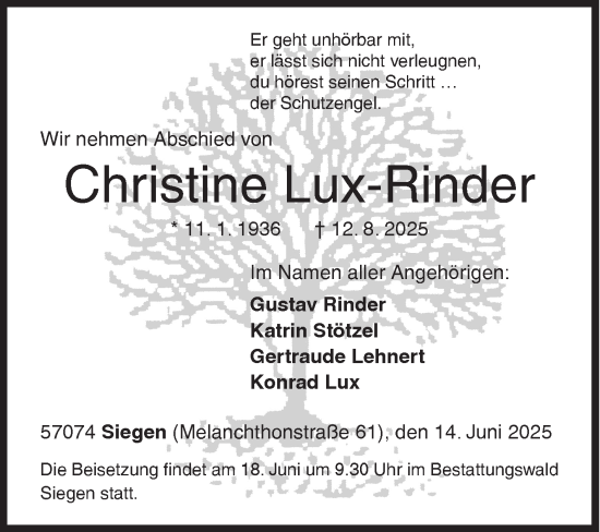Traueranzeige von Christine Lux-Rinder von Siegener Zeitung