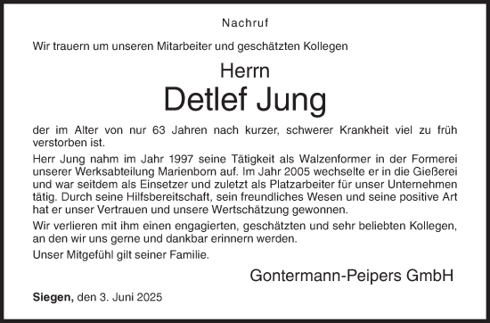 Traueranzeige von Detlef Jung von Siegener Zeitung