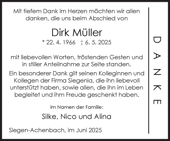 Traueranzeige von Dirk Müller von Siegener Zeitung