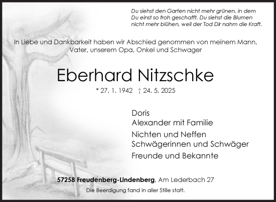 Traueranzeige von Eberhard Nitzschke von Siegener Zeitung