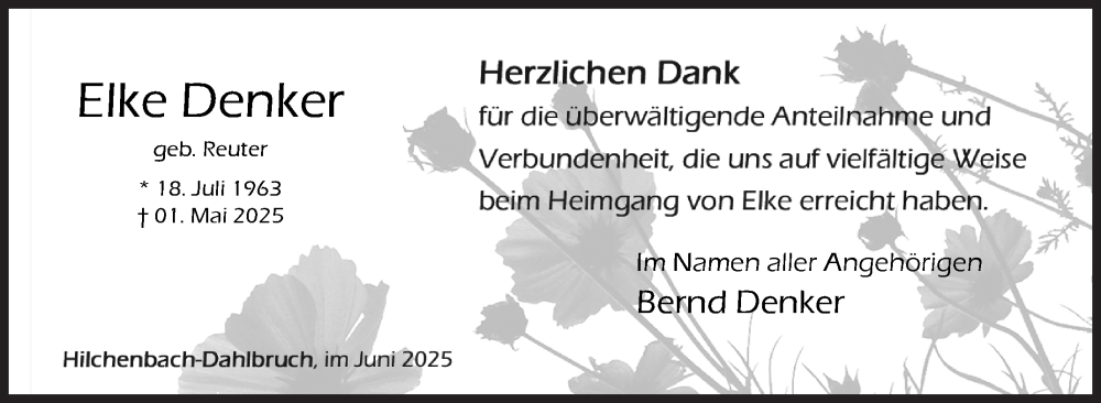  Traueranzeige für Elke Denker vom 28.06.2025 aus Siegener Zeitung