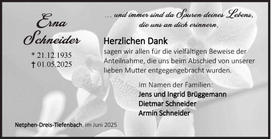 Traueranzeige von Erna Schneider von Siegener Zeitung