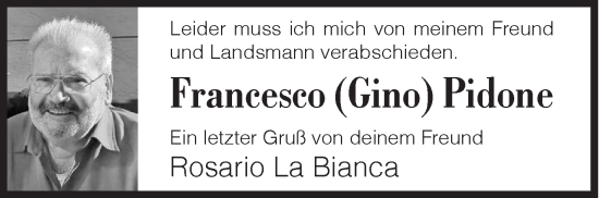 Traueranzeige von Francesco Pidone von Siegener Zeitung