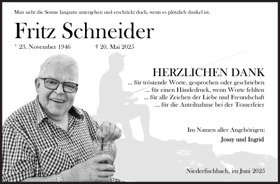 Traueranzeige von Fritz Schneider von Siegener Zeitung