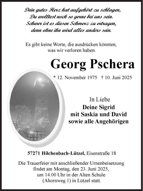 Traueranzeige von Georg Pschera von Siegener Zeitung