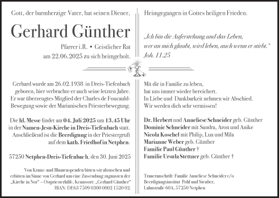 Traueranzeige von Gerhard Günther von Siegener Zeitung